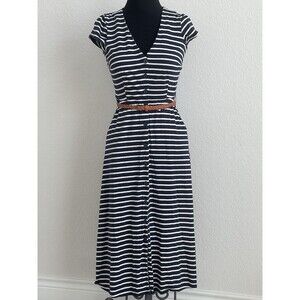 Striped Black and White Dress with Belt